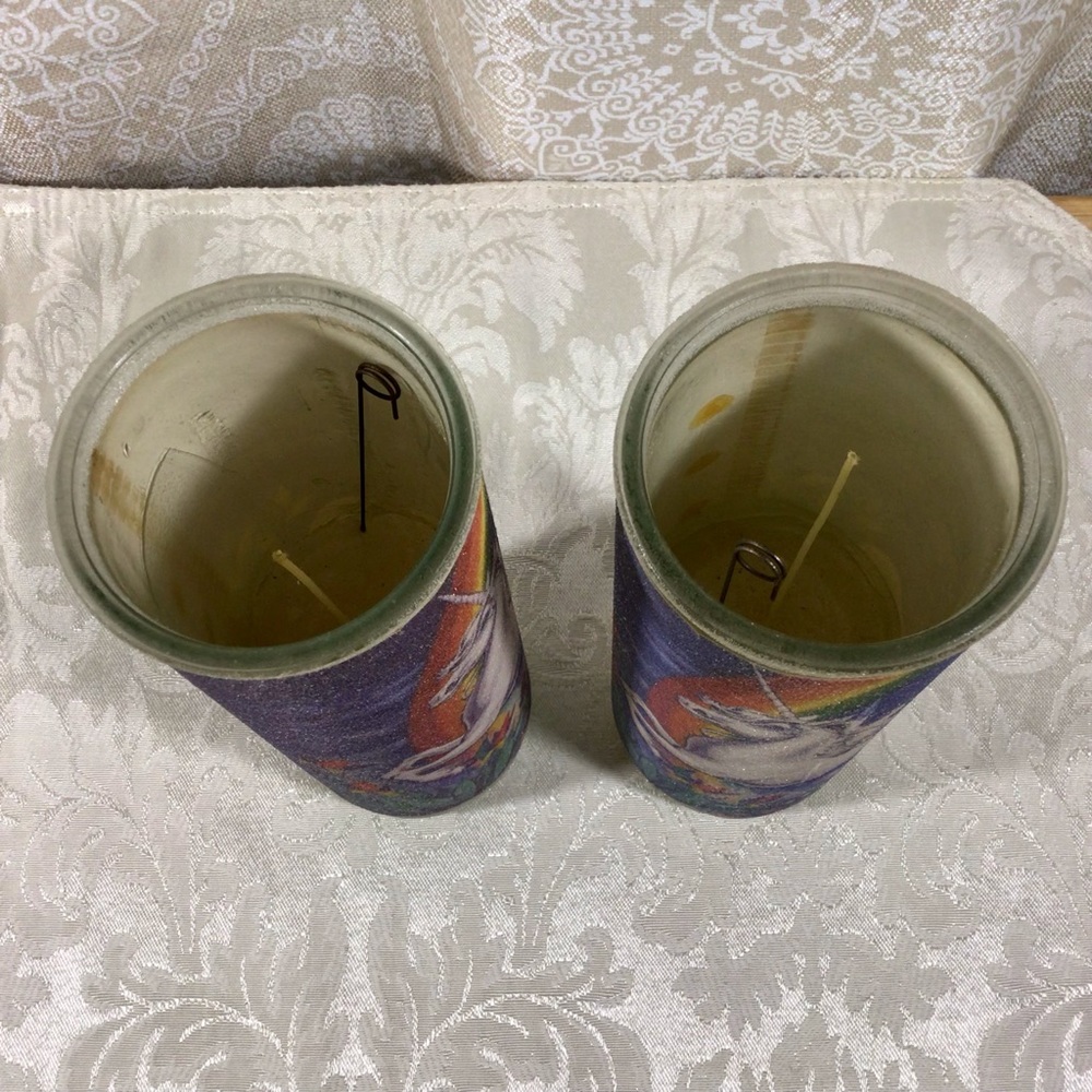 Vintage Unicorn Sugar Beaded Glass Pillar Candles - Set of 2 - Picture 6 of 7